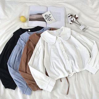 Plain Peter-pan Collar Single-breasted Long-sleeve Blouse