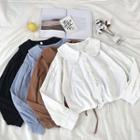 Plain Peter-pan Collar Single-breasted Long-sleeve Blouse