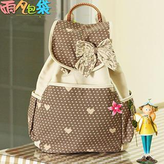 Bow-accent Printed Canvas Backpack