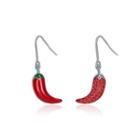 Sterling Silver Fashion Chili Earrings With Red Cubic Zircon Silver - One Size