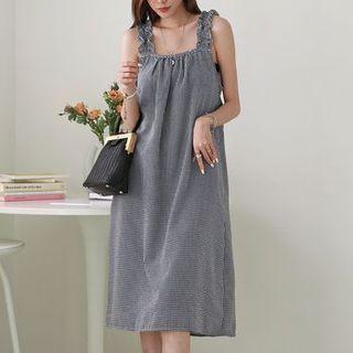 Frilled-strap Gingham Midi Sundress