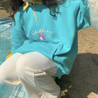 Contrast Collar Bow Embroidered Sweatshirt
