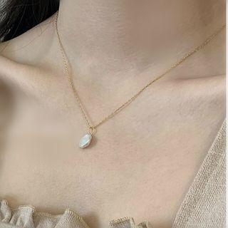 925 Sterling Silver Gold Plated Asymmetric Pearl Pendant Choker 2102 - Gold - One Size