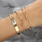 Set Of 3: Alloy Love Lettering / Bow / Arrow Open Bangle