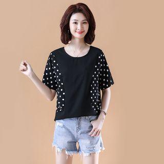 Panel Dotted Short-sleeve T Shirt