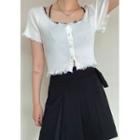 Lace-trim Rib-knit Crop Cardigan