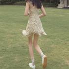 Ruffle Floral Lace-up Sleeveless Dress