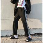 Japanese Character Contrast Trim Straight-cut Pants