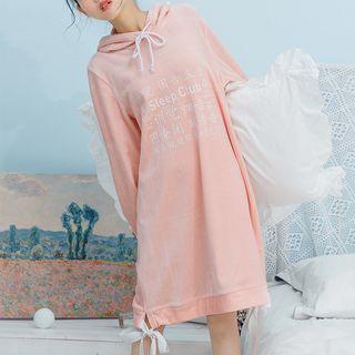 Embroidered Bow-detail Hooded Pullover Dress