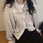 Stand-collar Pointelle-knit Cardigan