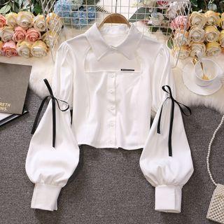 Bow Cutout Cropped Blouse