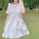 Short-sleeve Ruffled Mini A-line Dress White - One Size