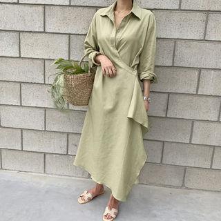 Hemp Blend Wrap Long Shirtdress