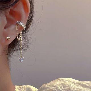 Rhinestone Chained Alloy Cuff Earring 1 Pc - Gold - One Size