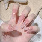 Bear Heart Pointed Faux Nail Tips X63 - Light Pink - One Size