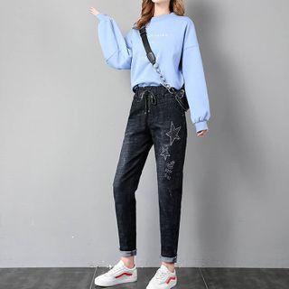 Star Embroidered Tapered Jeans