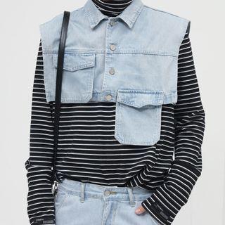 Cropped Button-up Denim Vest