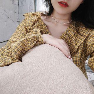 Bow Faux Pearl Layered Choker White Bead - Gold - One Size