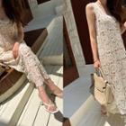 Flower Crochet Long Tank Dress Beige - One Size