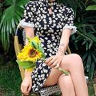 Floral Print Mandarin Collar Short-sleeve Mini A-line Dress