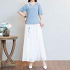 Embroidered Chiffon Wide Leg Pants / Elbow-sleeve Top / Set