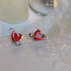 Heart Pin Earring 1 Pair - Red & Silver - One Size