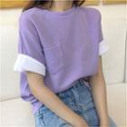 Color-block Roll-up Loose-fit Short-sleeve T-shirt