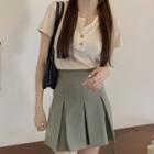 Set : Short-sleeve Top + High-waist Skirt