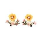 Fashion And Plated Elegant Gold Enamel Flower Earrings With Cubic Zirconia And Imitation Pearls Golden - One Size