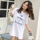 Letter Embroidered Cut Out Shoulder 3/4 Sleeve T-shirt