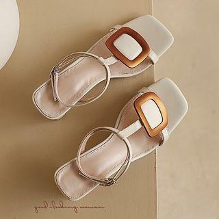 Square Buckle Ankle Strap Block Heel Sandals