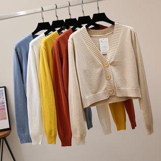 Plain V-neck Cropped Knit Cardigan