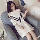 Elbow-sleeve Cold Shoulder T-shirt Dress