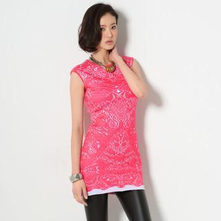 Sleeveless Patterned Knit Dress Fuchsia - One Size