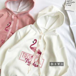 Embroidered Velvet Loose-fit Hooded Sweatshirt