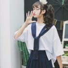 Sailor Style Elbow-sleeve T-shirt