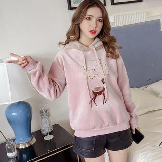 Deer Embroidered Velvet Hoodie