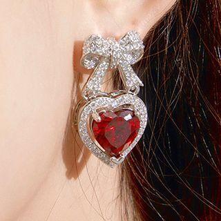 Rhinestone Heart & Bow Earring