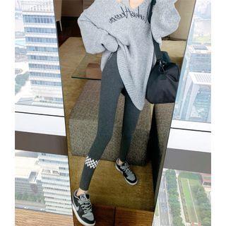 Checkerboard Trim High-waist Leggings