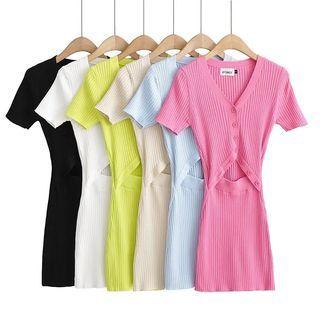 Short-sleeve Cutout Ribbed Knit Dress