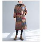 All-over Print Hooded Long Button Coat