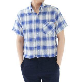 Plus Size Linen Blend Plaid Shirt