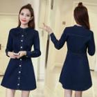 Bow Accent Long Sleeve Denim Dress