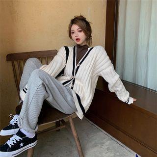 Color-block Cardigan / Straight-cut Pants