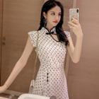 Traditional Chinese Sleeveless Asymmetric Polka Dot A-line Dress