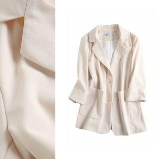 Plain 3/4-sleeve Single-breasted Blazer