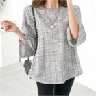 Wide-sleeve Tweed Top