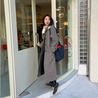 Houndstooth Wool Blend Mac Coat
