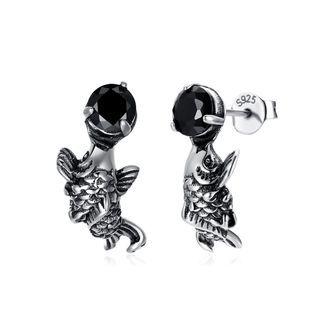 925 Sterling Silver Fashion Carp Black Cubic Zircon Earrings Silver - One Size