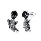 925 Sterling Silver Fashion Carp Black Cubic Zircon Earrings Silver - One Size